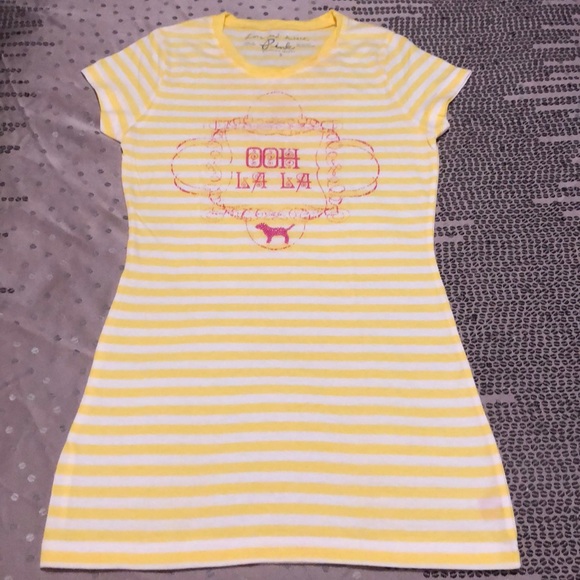 PINK Victoria's Secret Tops - PINK Victoria’s Secret Yellow Stripe Graphic Tee